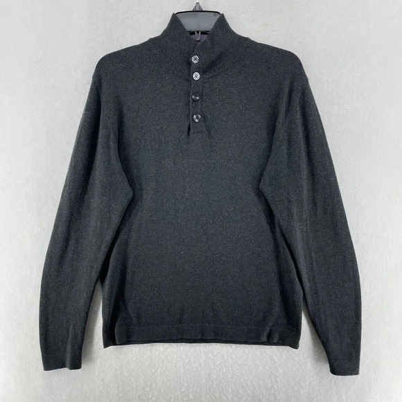 Emile Lafaurie Sweater Mens Sz M Gray Button-Down Mock Neck Regular Fit Pullover - Picture 1 of 10